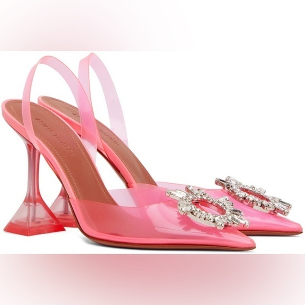 Amina Muaddi Begum Glass Slipper in Bubble Pink PVC Size 37.5